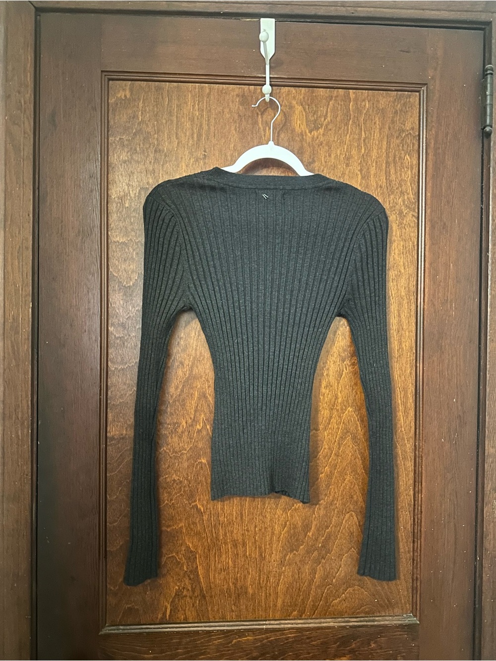 Quince Cotton Cashmere Ribbed Long Sleeve Sweater in Heather Charcoal L - Picture 3 of 5